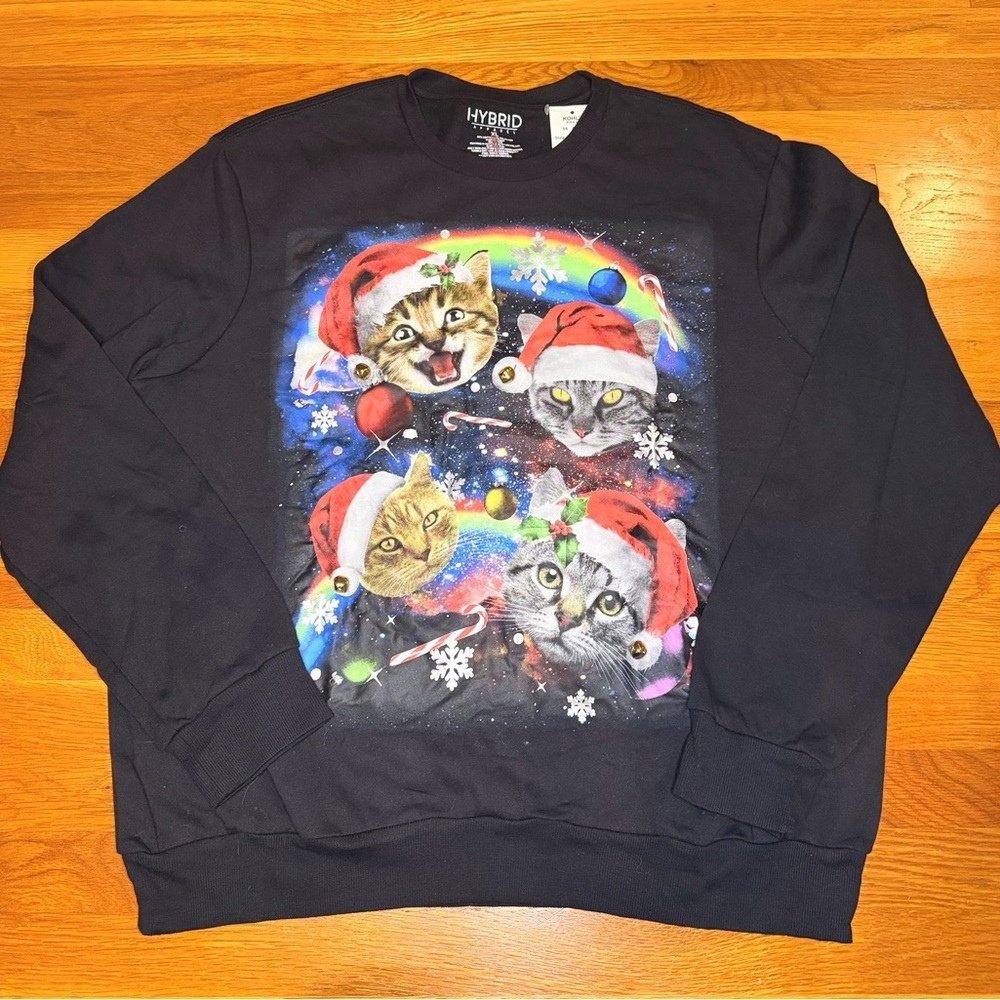 NWT Ugly Christmas Cat Sweatshirt Rainbow Santa Cats XL